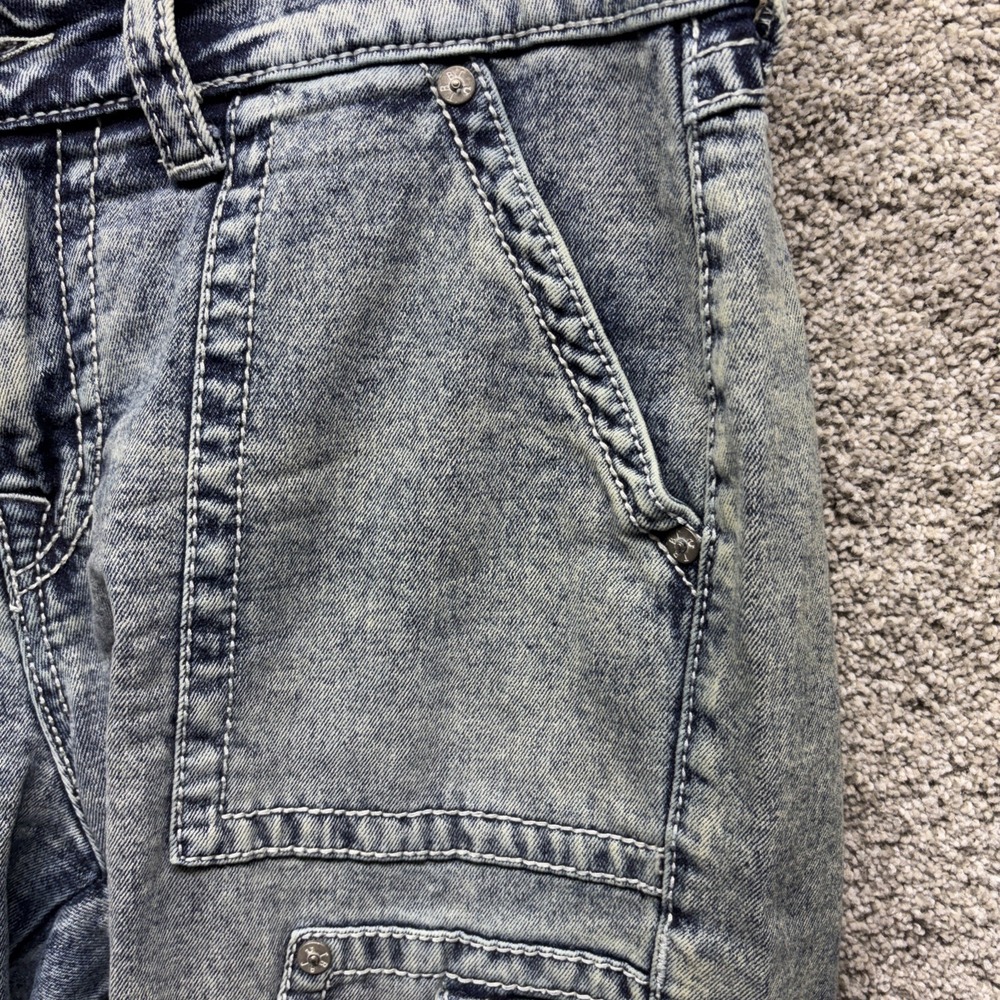 True Religion Ricky Carpenter Cargo Jeans Men's Size 38x33 Acid Wash Flap Pocket - Picture 5 of 14